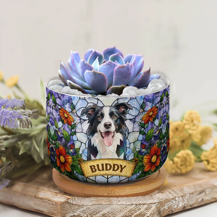 Custom Pet Portrait Stained Glass Style Pet Loss Gift For Pet Owners - Personalized Plant Pot - Image 4