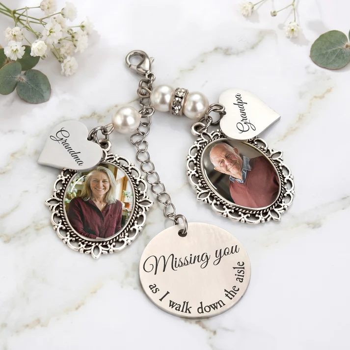 Custom Photo Bouquet Charm With Heart Pendant Memorial Wedding Gift For Bride - Personalized Bouquet Charm - Image 2
