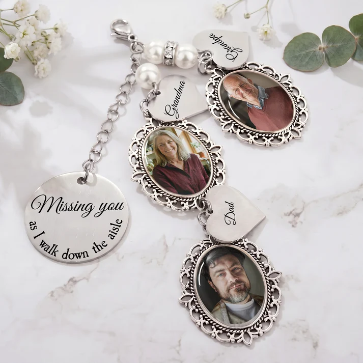 Custom Photo Bouquet Charm With Heart Pendant Memorial Wedding Gift For Bride - Personalized Bouquet Charm - Image 4