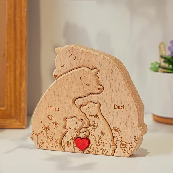 Hugging Bear Family Floral Version - Personalized Wooden Bear Family Puzzle - Gift For Mom - Image 8