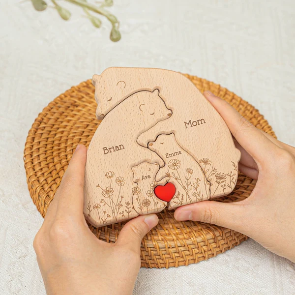 Hugging Bear Family Floral Version - Personalized Wooden Bear Family Puzzle - Gift For Mom - Image 7