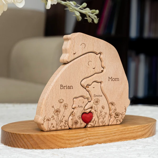 Hugging Bear Family Floral Version - Personalized Wooden Bear Family Puzzle - Gift For Mom - Image 6