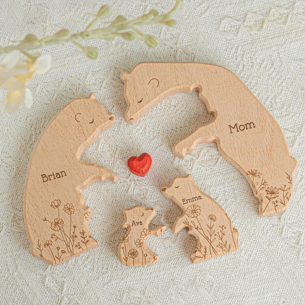 Hugging Bear Family Floral Version - Personalized Wooden Bear Family Puzzle - Gift For Mom - Image 5