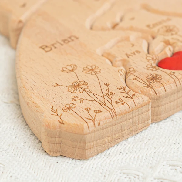 Hugging Bear Family Floral Version - Personalized Wooden Bear Family Puzzle - Gift For Mom - Image 4