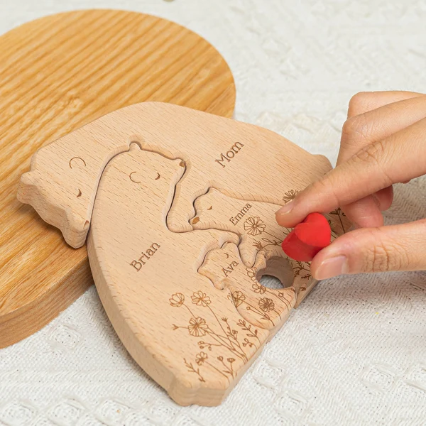 Hugging Bear Family Floral Version - Personalized Wooden Bear Family Puzzle - Gift For Mom - Image 3