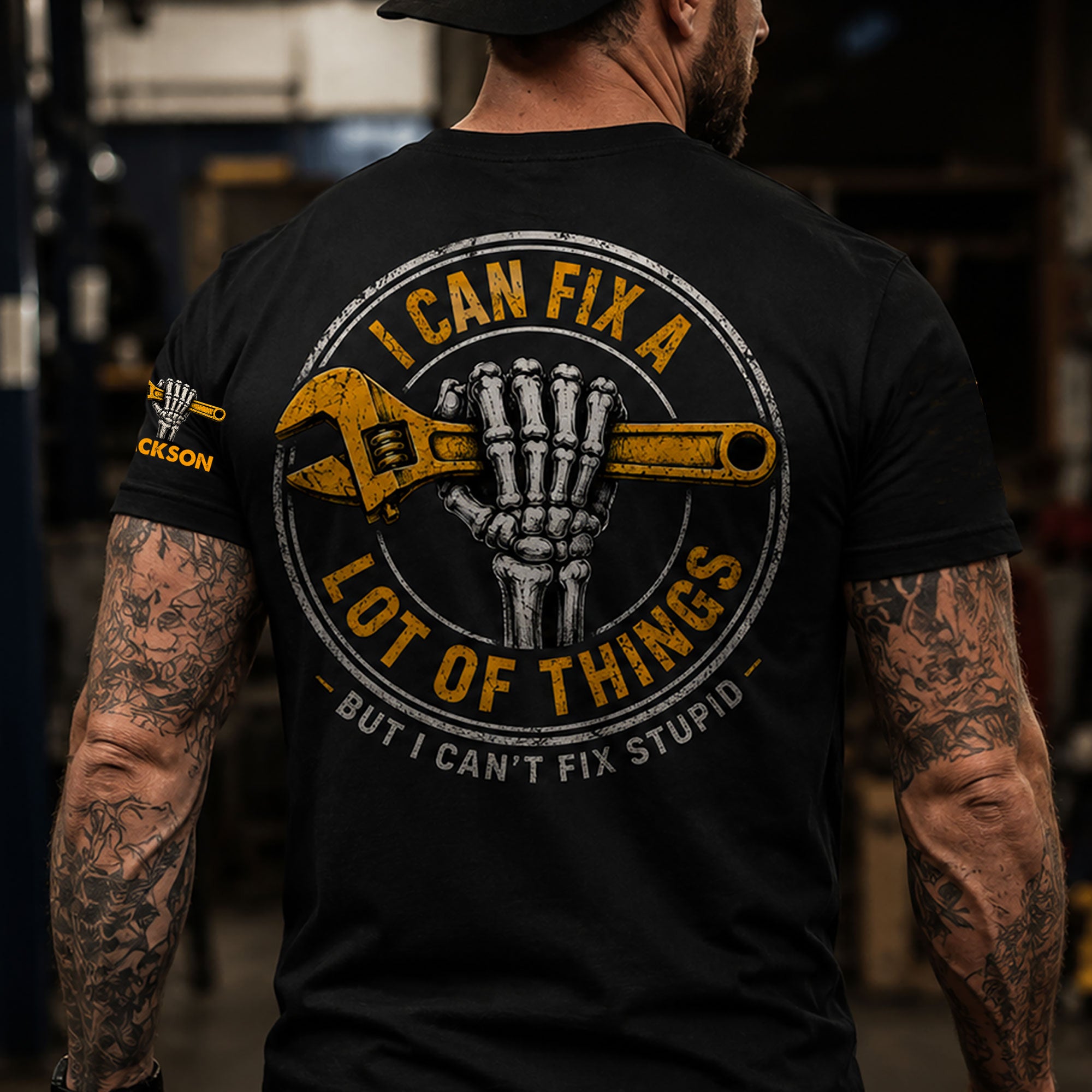 I Can Fix A Lot Of Things But I Can't Fix Stupid - With Name On Sleeve - Personalized Shirt - Image 4
