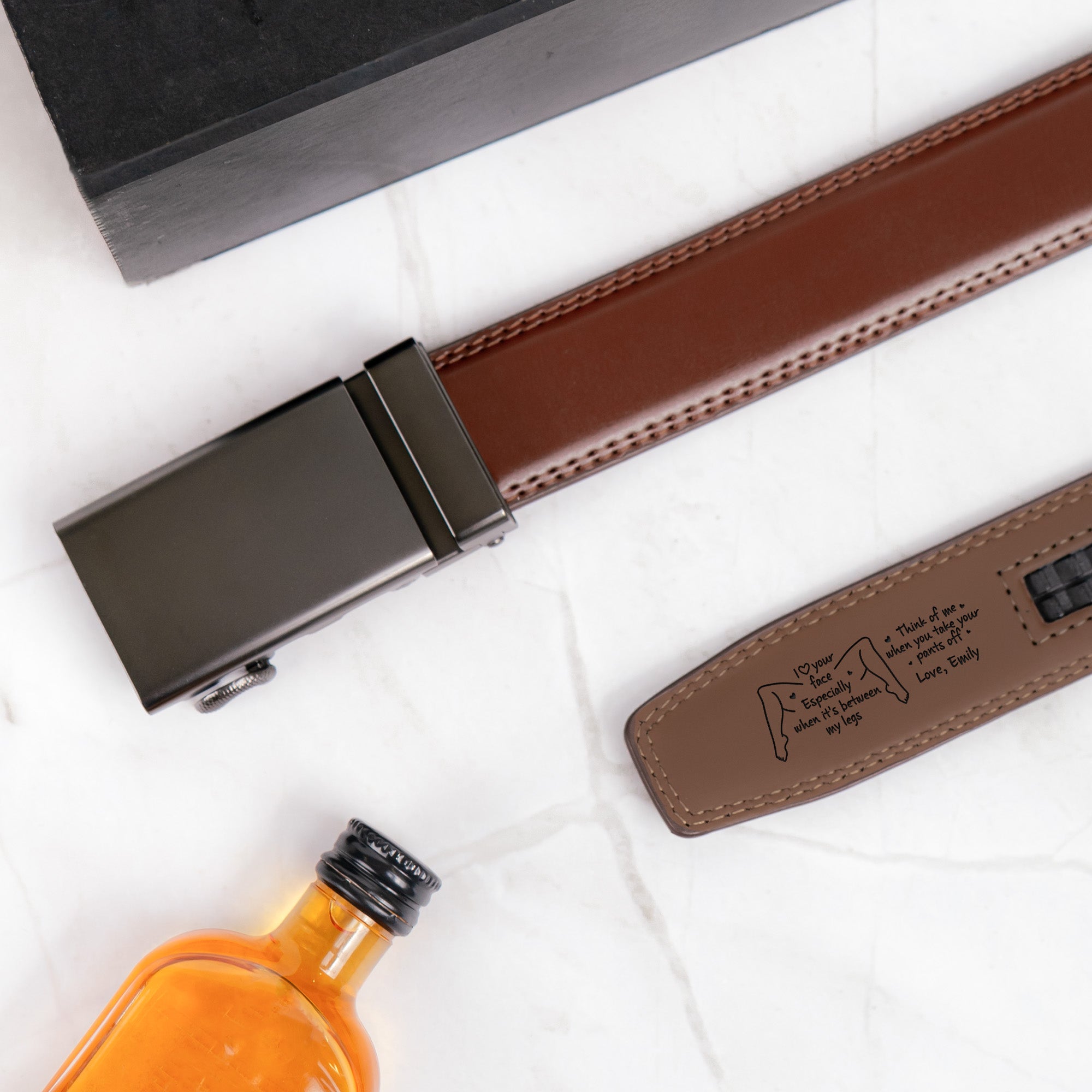 I Love Your Face Especially When It's Between My Legs - Naughty Gift For Him - Personalized Leather Belt With Engraved Buckle - Image 4
