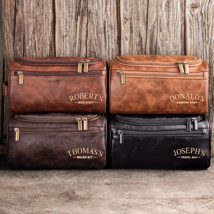 Man Stuff - Personalized Leather Toiletry Bag - Image 3
