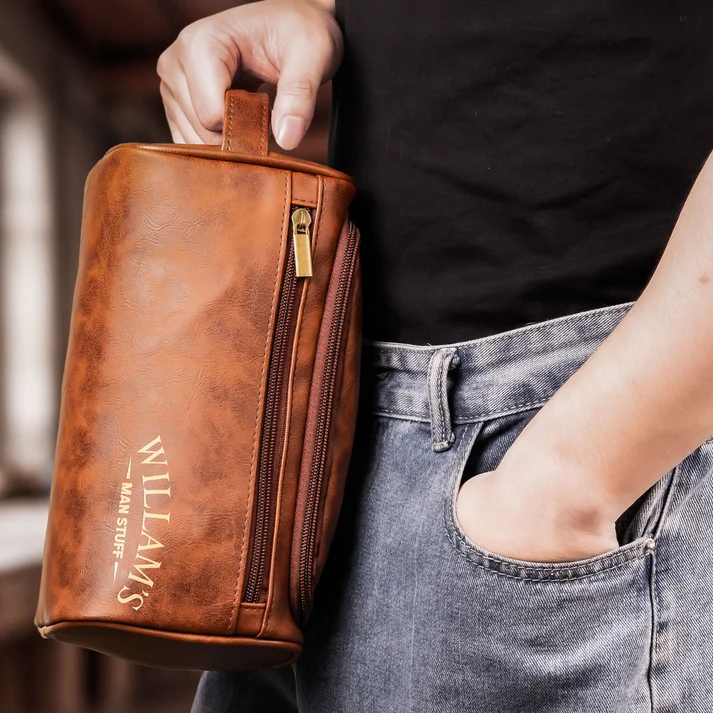 Man Stuff - Personalized Leather Toiletry Bag - Image 4
