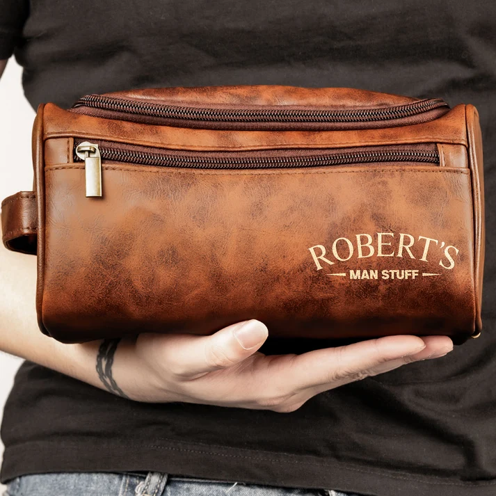 Man Stuff - Personalized Leather Toiletry Bag - Image 5
