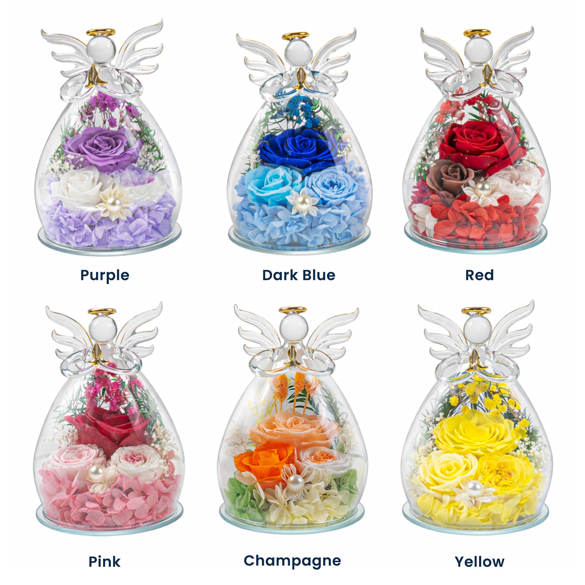 Mom Grandma Hearts Custom Kids' Names - Personalized Flower In Glass Angel Figurines - Image 4