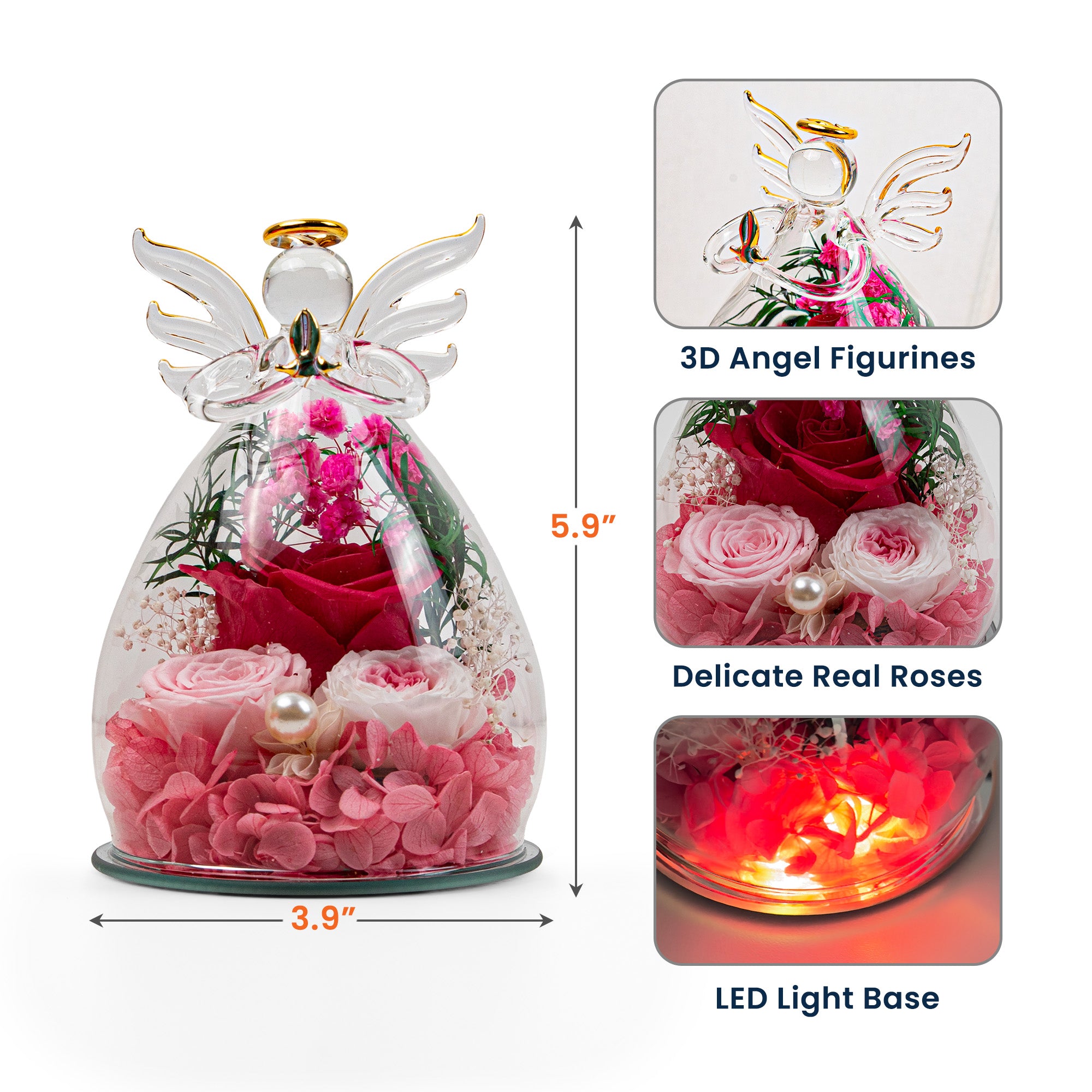 Mom Grandma Hearts Custom Kids' Names - Personalized Flower In Glass Angel Figurines - Image 7