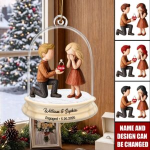 Personalized Proposal  Engagement Ornament,  First Christmas Gift For Couple, Wedding Decor