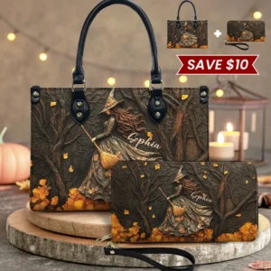Spooky Witch Art Print - Personalized Leather Bag
