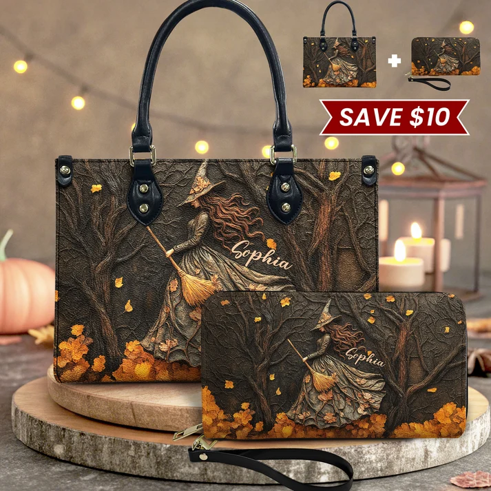 Spooky Witch Art Print - Personalized Leather Bag