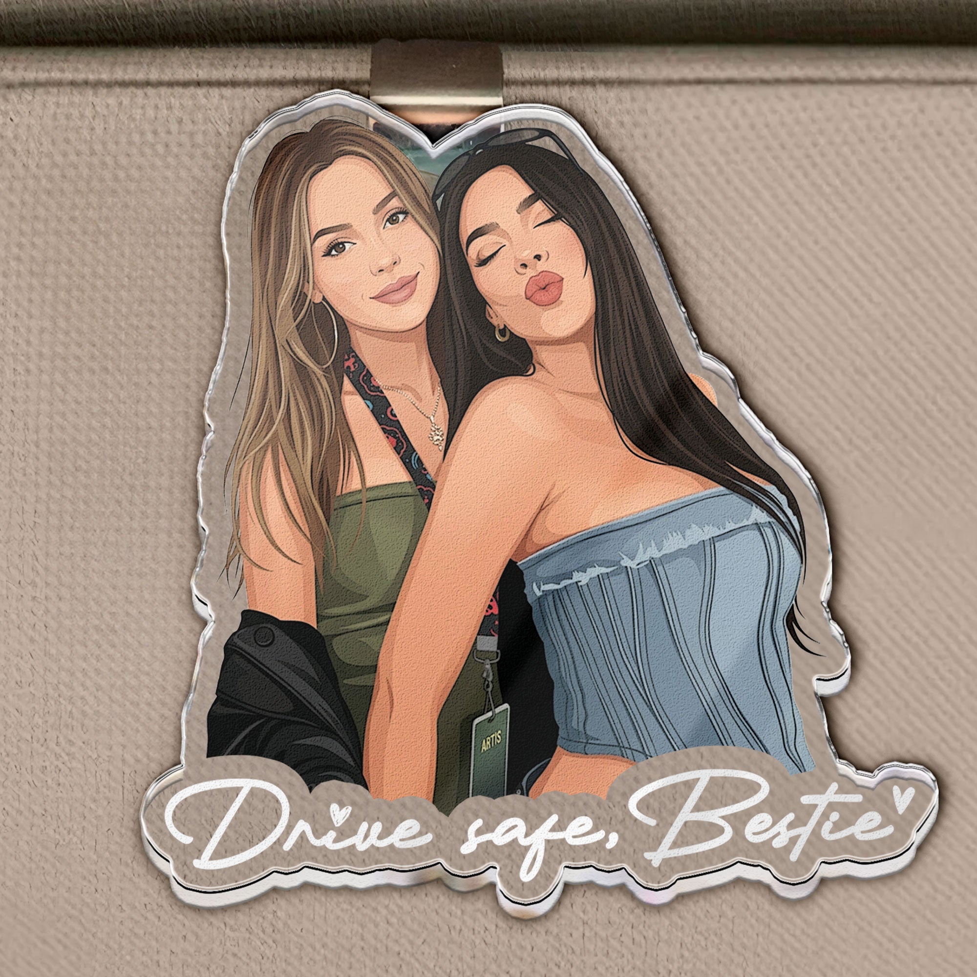 Turn Your Photo Into Art - Besties Forever, Friendship Thank You Gift - Personalized Car Visor Clip - Image 2