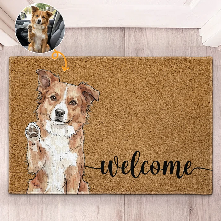 Welcome Pet Portrait Watercolor Art Welcome Mat - Personalized Doormat