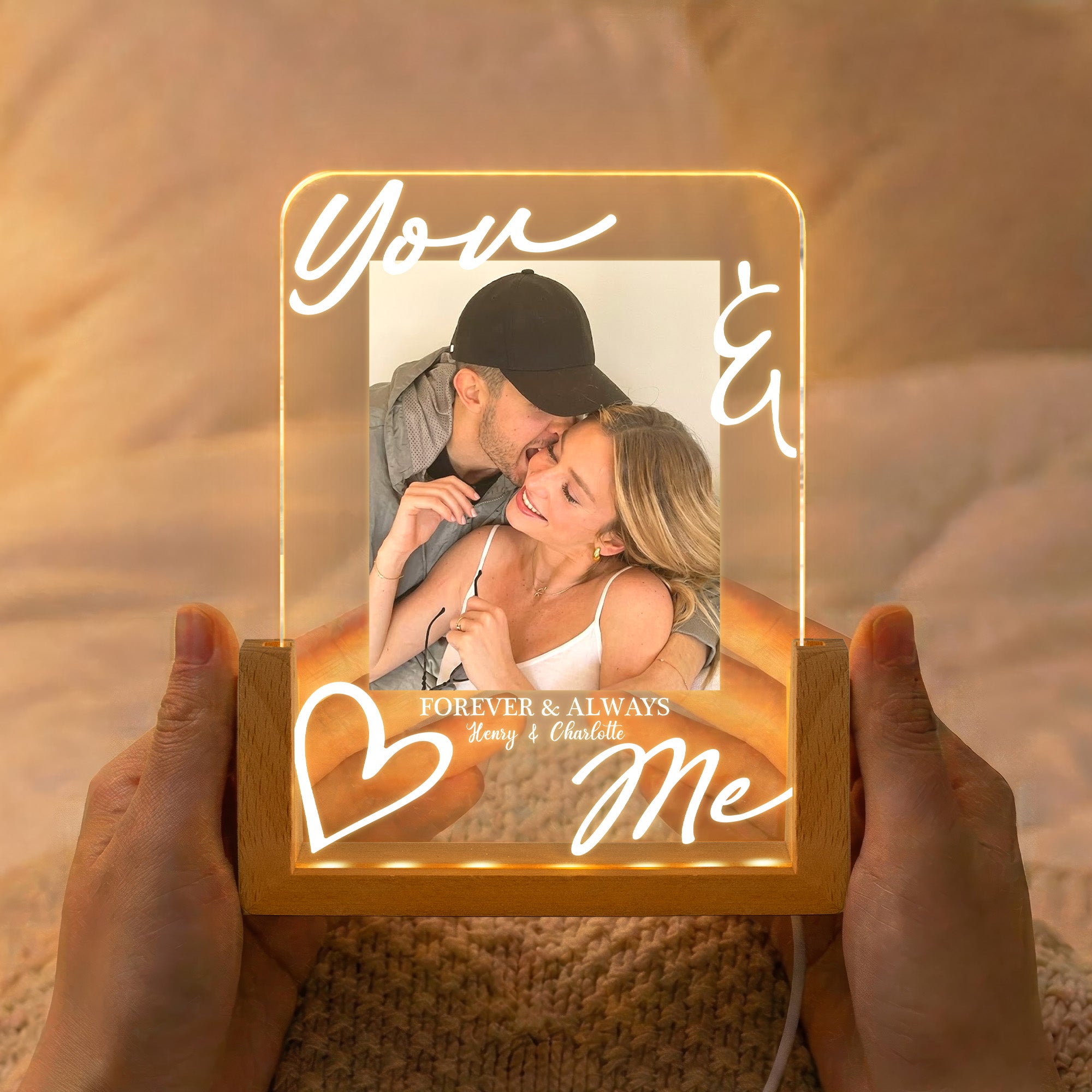 You & Me Forever & Always Annviersary Gift For Her, Him - Personalized Night Light - Image 2