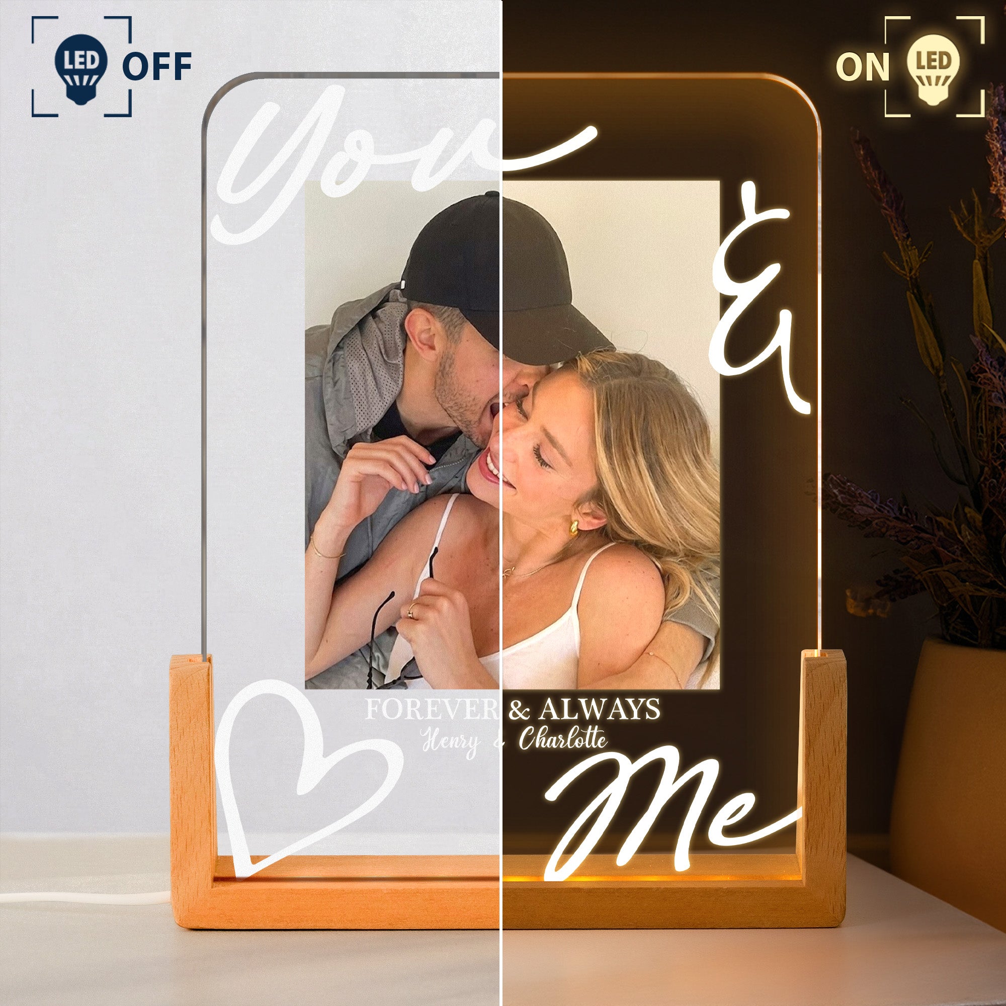You & Me Forever & Always Annviersary Gift For Her, Him - Personalized Night Light - Image 4