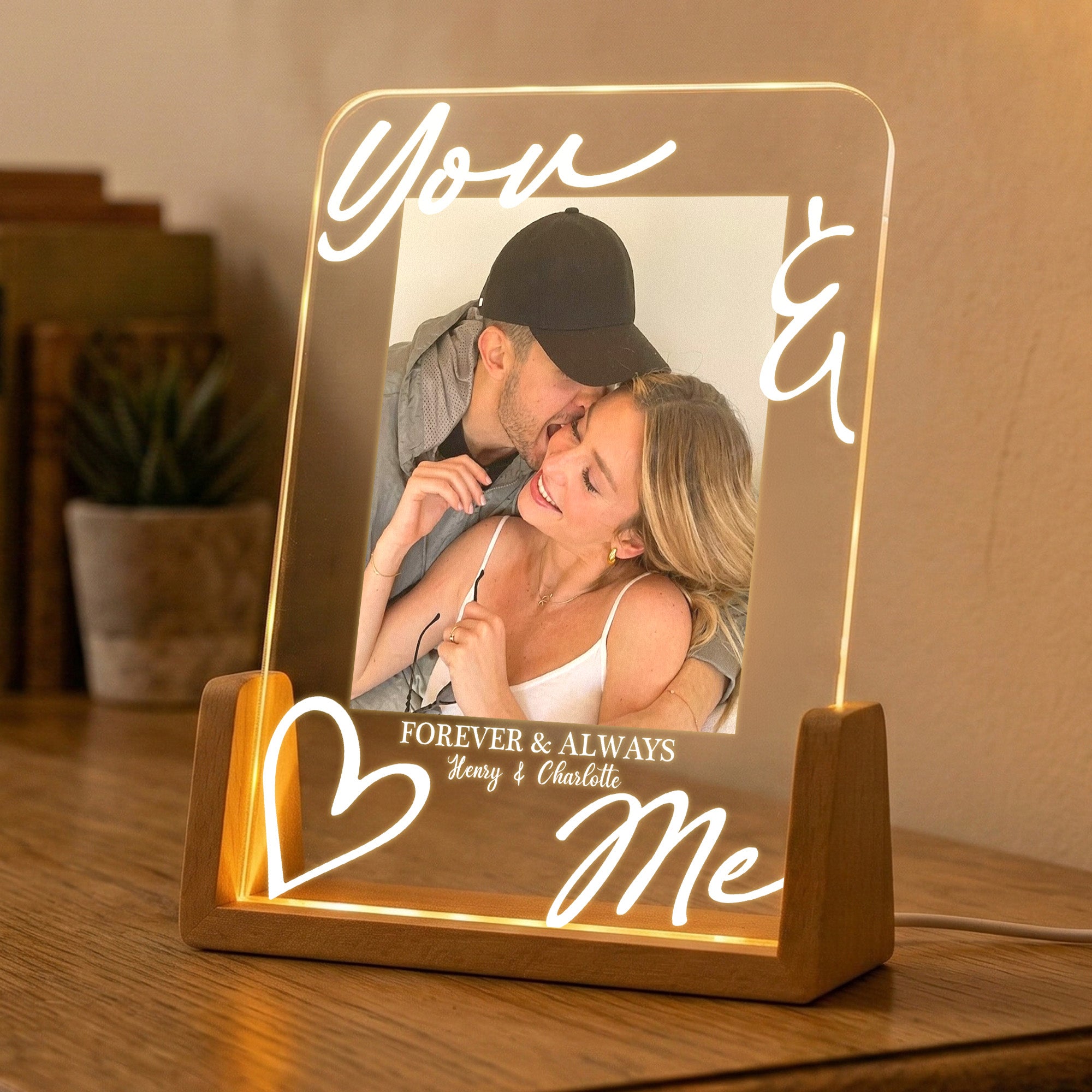 You & Me Forever & Always Annviersary Gift For Her, Him - Personalized Night Light - Image 5