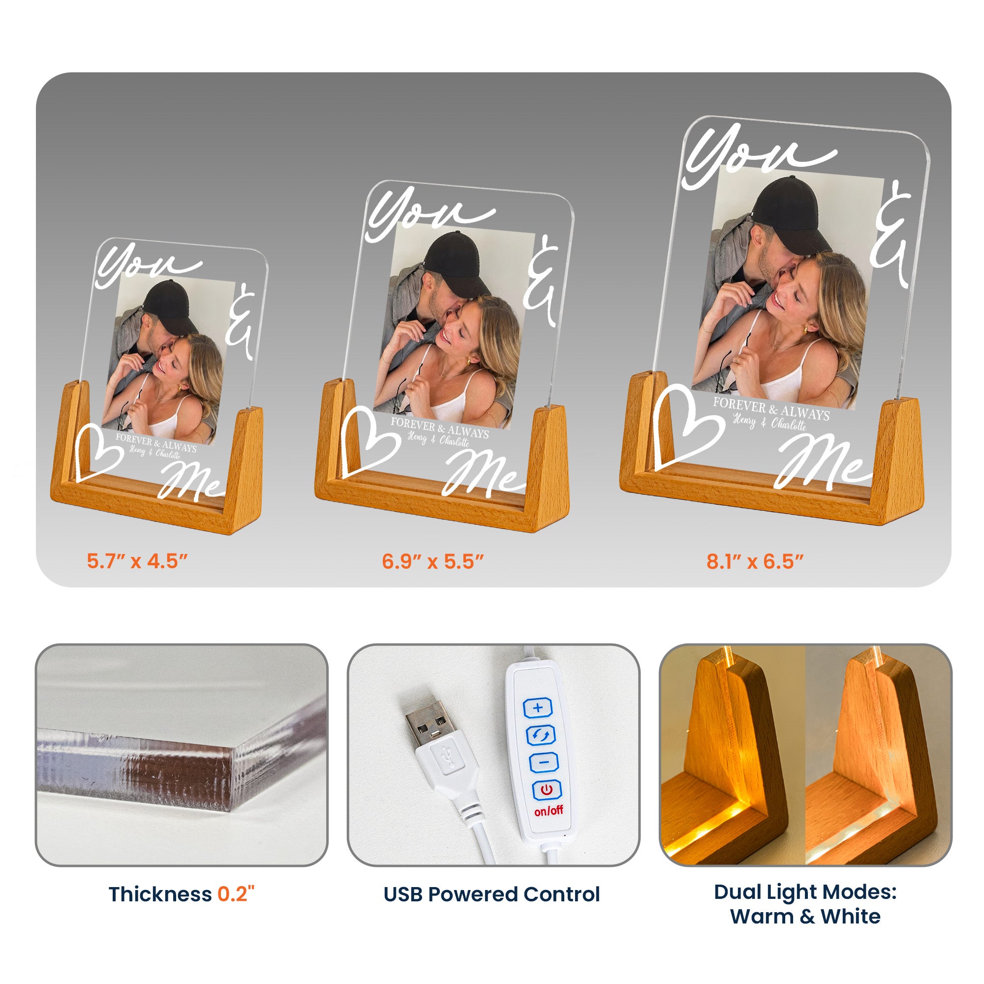 You & Me Forever & Always Annviersary Gift For Her, Him - Personalized Night Light - Image 6