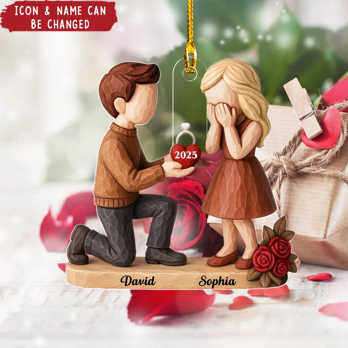 Couple Marriage Proposal - Personalized Acrylic Ornament - Newly Engaged Gift, "She Said Yes!" Ornament, Just Engaged Gifts for Couples - Image 3