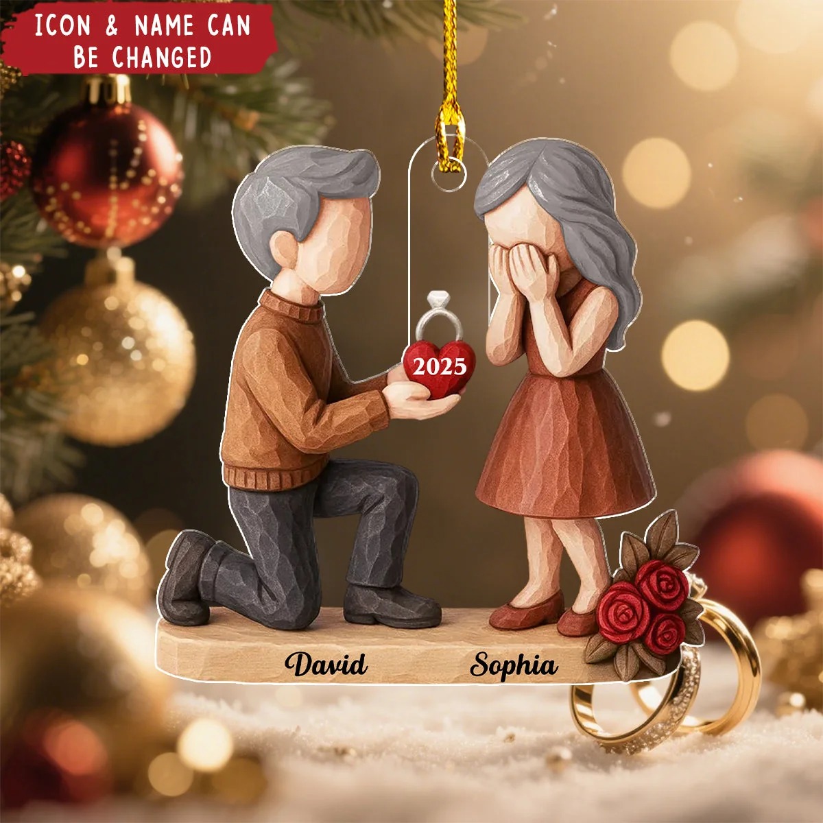 Couple Marriage Proposal - Personalized Acrylic Ornament - Newly Engaged Gift, "She Said Yes!" Ornament, Just Engaged Gifts for Couples - Image 2