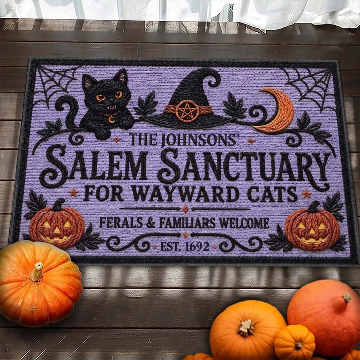 Salem Sanctuary For Wayward Cats Ferals And Familiars Welcome - Personalized Doormat - Image 2