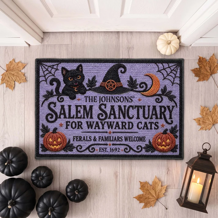 Salem Sanctuary For Wayward Cats Ferals And Familiars Welcome - Personalized Doormat - Image 3