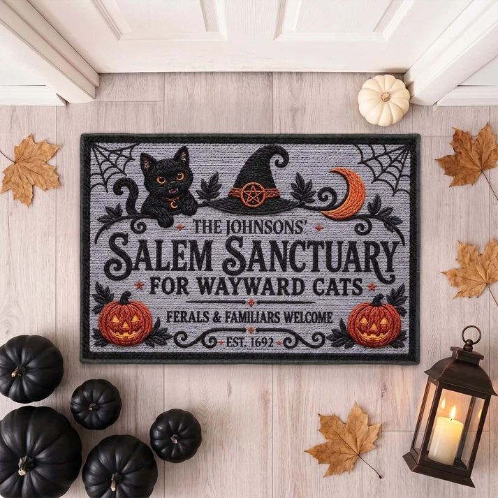 Salem Sanctuary For Wayward Cats Ferals And Familiars Welcome - Personalized Doormat - Image 5