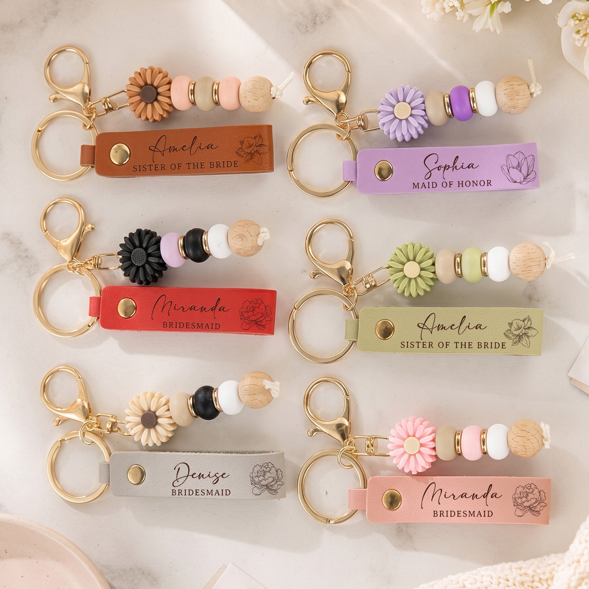 Bridesmaid Gift Custom Name & Birth Flower Wedding Gifts For Bridesmaid, BFF - Personalized Keychain - Image 2