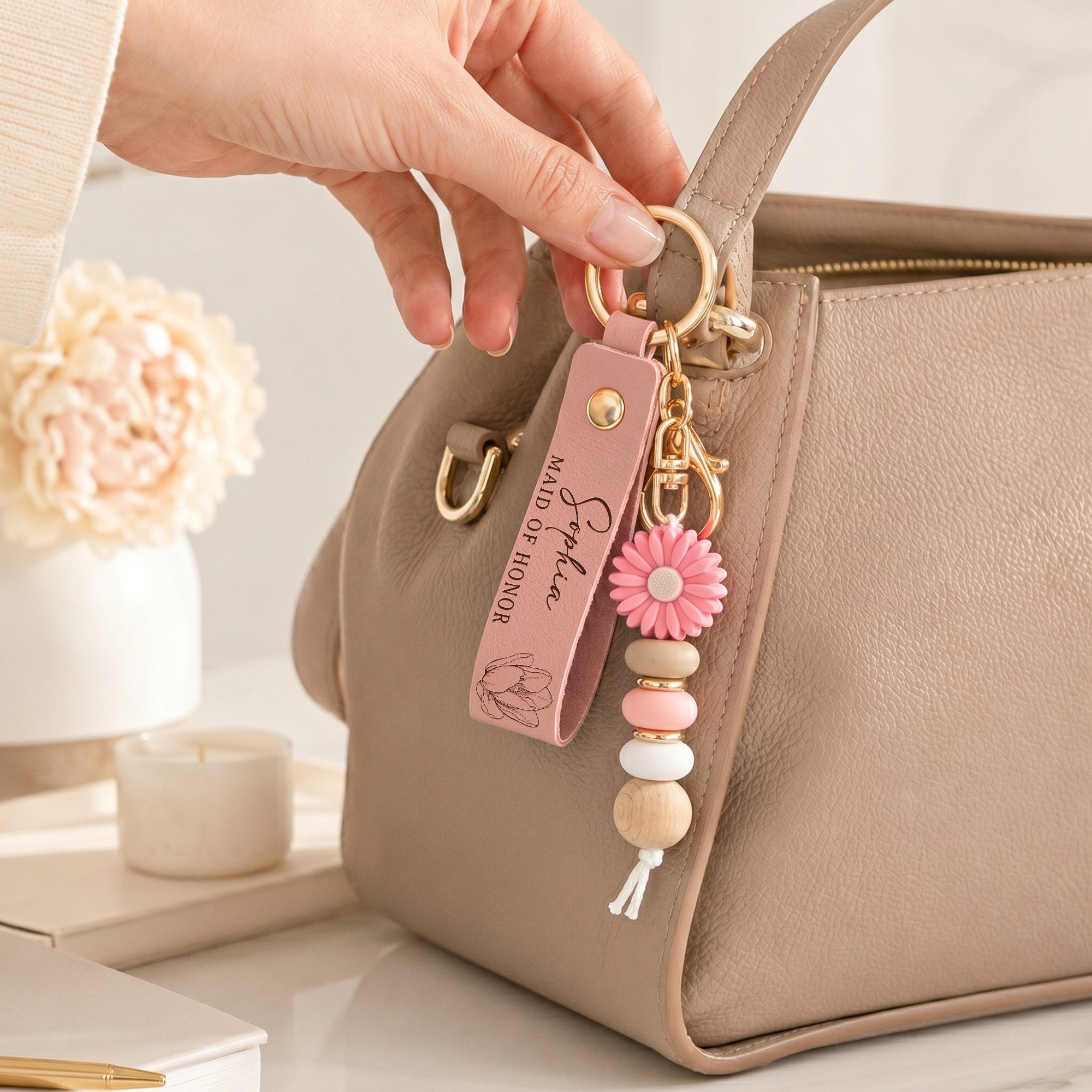 Bridesmaid Gift Custom Name & Birth Flower Wedding Gifts For Bridesmaid, BFF - Personalized Keychain - Image 4