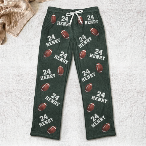 Custom Name, Number Baseball, Basketball, Football, Hockey - Personalized Fleece Pajama Pants - Image 2