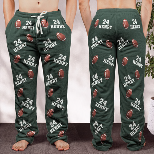 Custom Name, Number Baseball, Basketball, Football, Hockey - Personalized Fleece Pajama Pants - Image 3