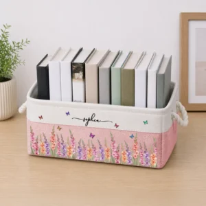 Custom Birth Flower & Name For Her, Wife, Daughter, Sister, Coworker - Personalized Storage Basket
