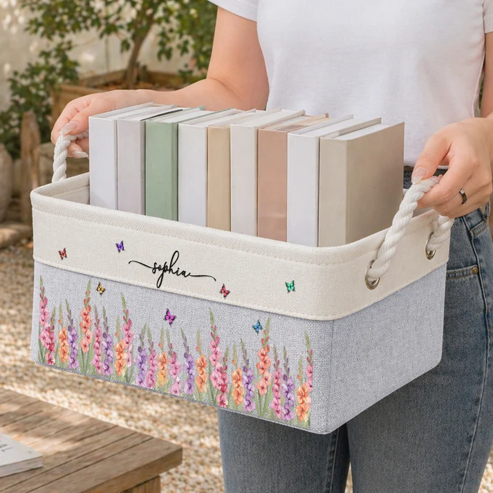 Custom Birth Flower & Name For Her, Wife, Daughter, Sister, Coworker - Personalized Storage Basket - Image 2