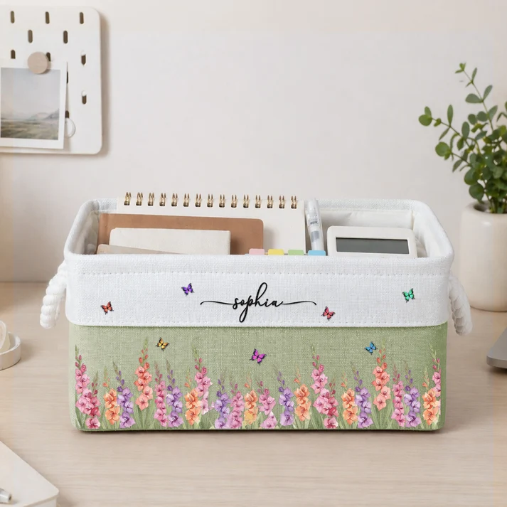 Custom Birth Flower & Name For Her, Wife, Daughter, Sister, Coworker - Personalized Storage Basket - Image 3