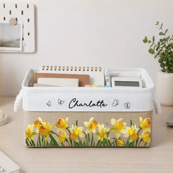 Custom Birth Flower & Name - Personalized Storage Basket - Image 3