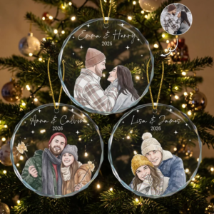 Custom Photo Watercolor Art New Version Our First Christmas - Personalized Ornament