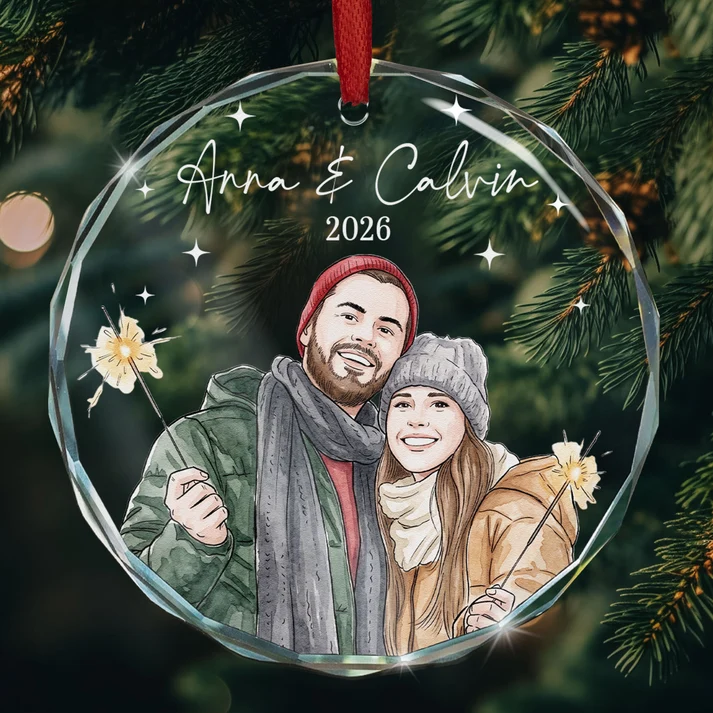 Custom Photo Watercolor Art New Version Our First Christmas - Personalized Ornament - Image 4