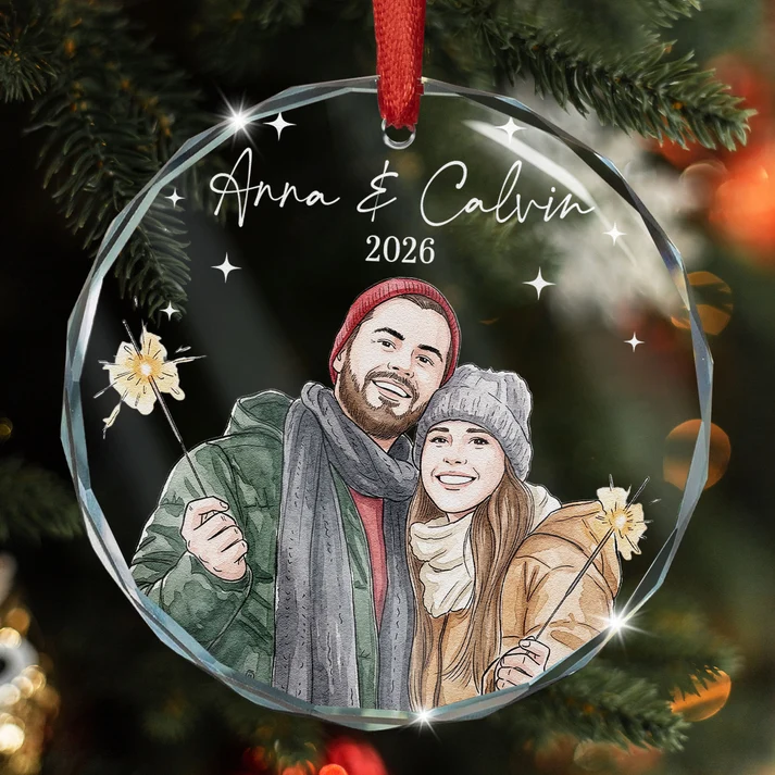 Custom Photo Watercolor Art New Version Our First Christmas - Personalized Ornament - Image 3