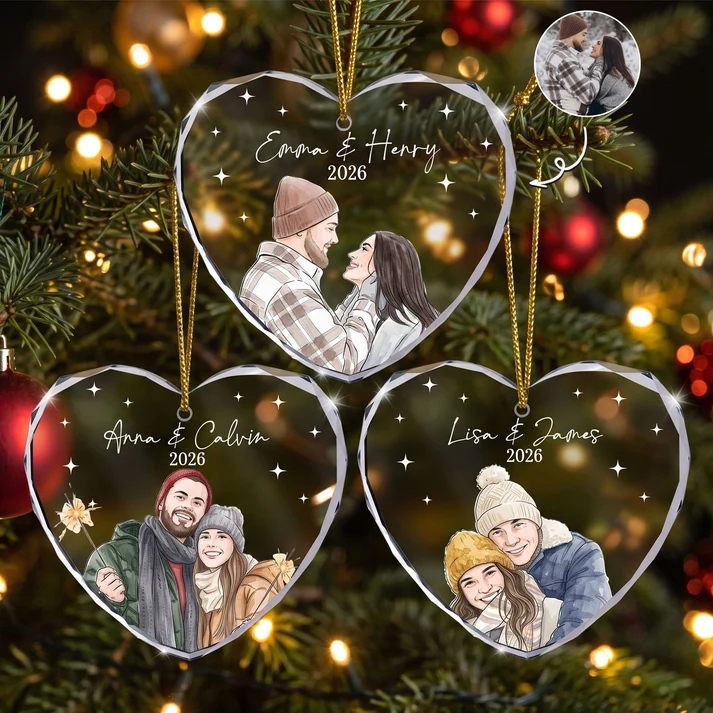 Custom Photo Watercolor Art New Version Our First Christmas - Personalized Ornament - Image 2