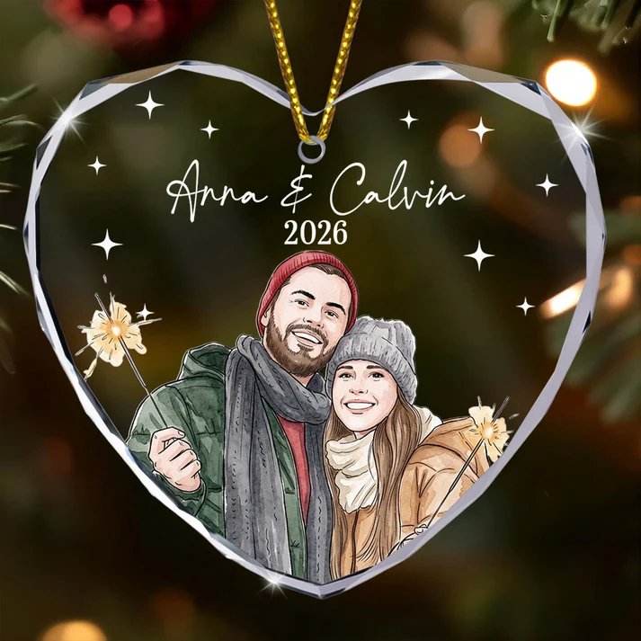 Custom Photo Watercolor Art New Version Our First Christmas - Personalized Ornament - Image 6