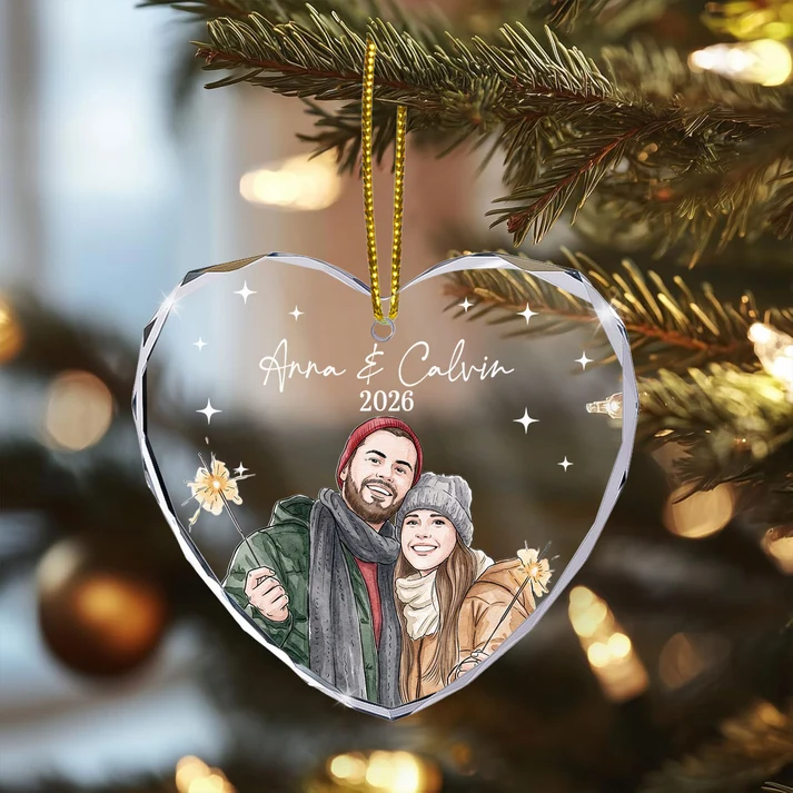 Custom Photo Watercolor Art New Version Our First Christmas - Personalized Ornament - Image 5