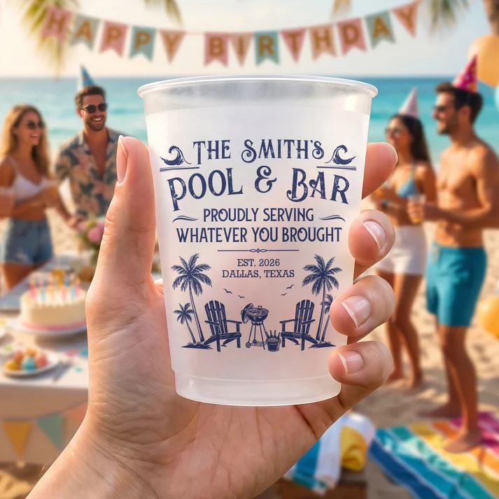 Family & Friends Pool & Bar Party Favors, Proudly Serving Whatever You Brought Summer Vacation - Personalized Cups - Image 2