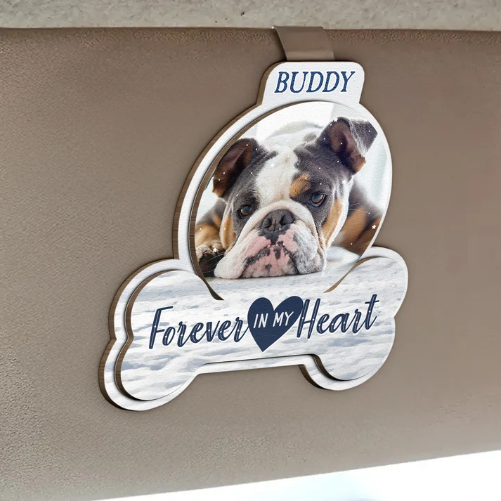 Forever In My Heart Pet Loss - Personalized Wooden Photo Car Visor Clip - Image 3