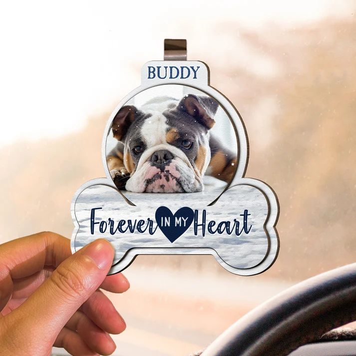 Forever In My Heart Pet Loss - Personalized Wooden Photo Car Visor Clip - Image 2