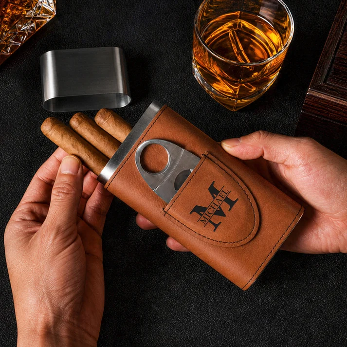 I’ll Be In The Backyard - Gift For Him, Travel Leather Case With Cutter - Personalized Cigar Case - Image 2