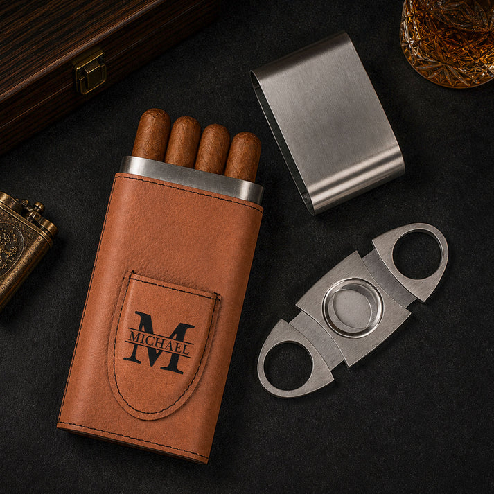 I’ll Be In The Backyard - Gift For Him, Travel Leather Case With Cutter - Personalized Cigar Case - Image 3