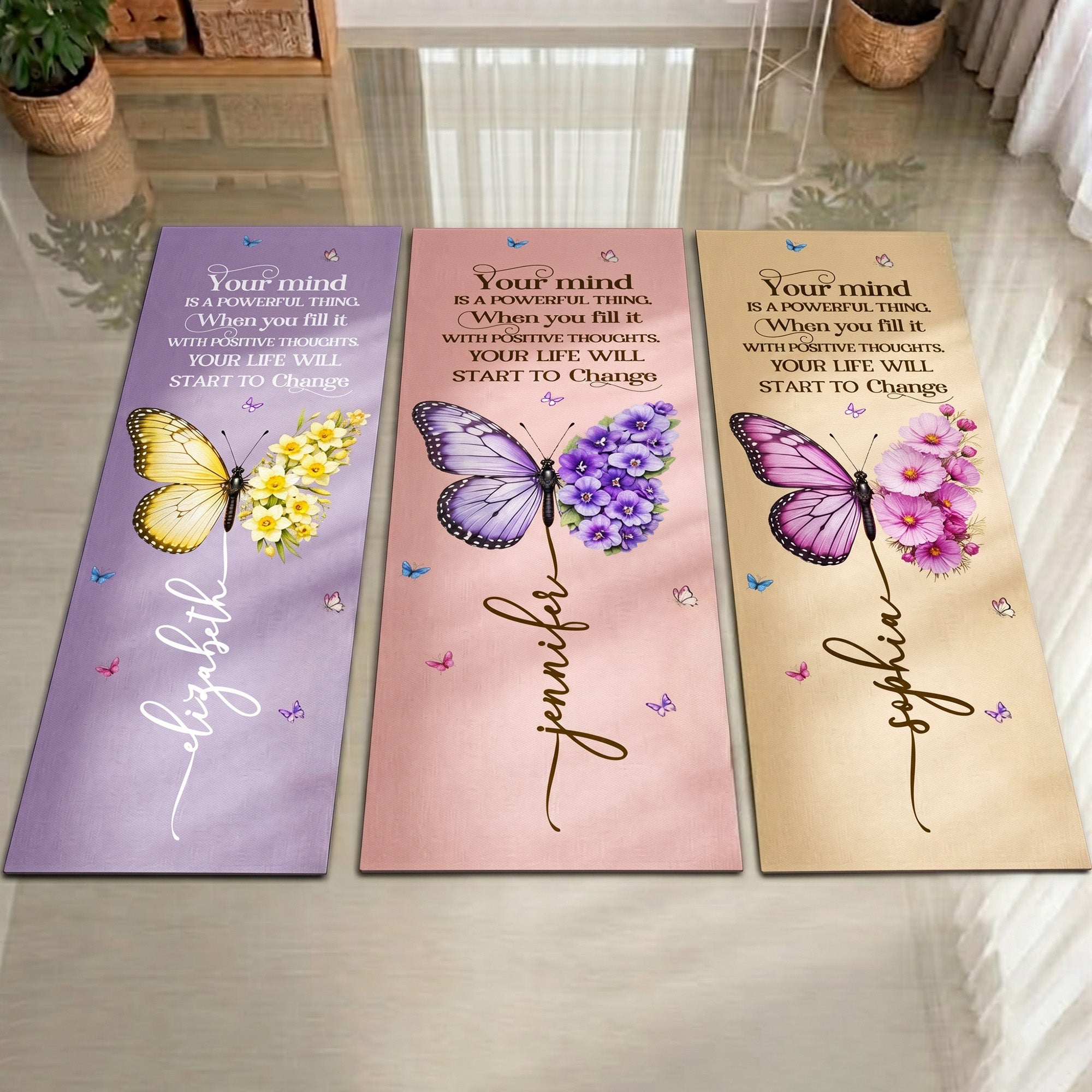 Your Mind Is A Powerful Thing Butterfly Birth Month Flower - Personalized Yoga Mat